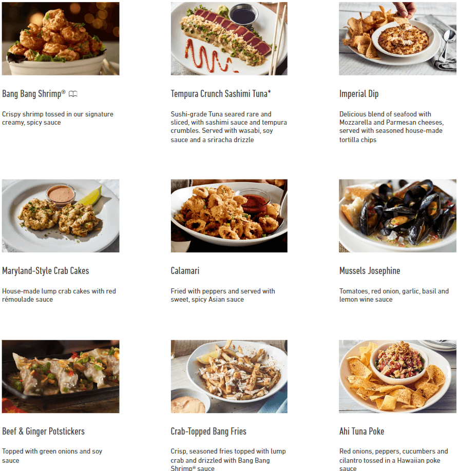 Bonefish Grill Starters & Sharing Menu USA