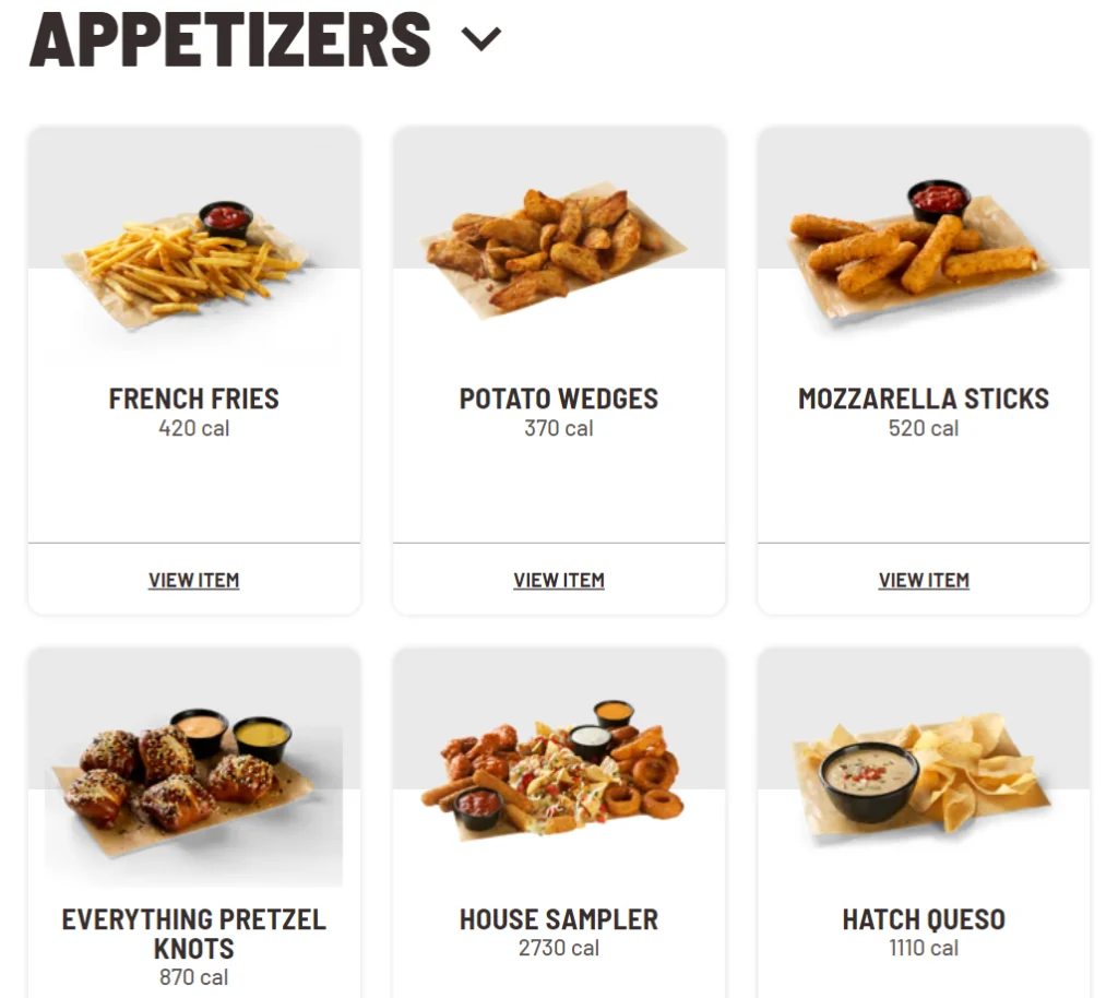 Buffalo Wild Wings Appetizers Menu USA