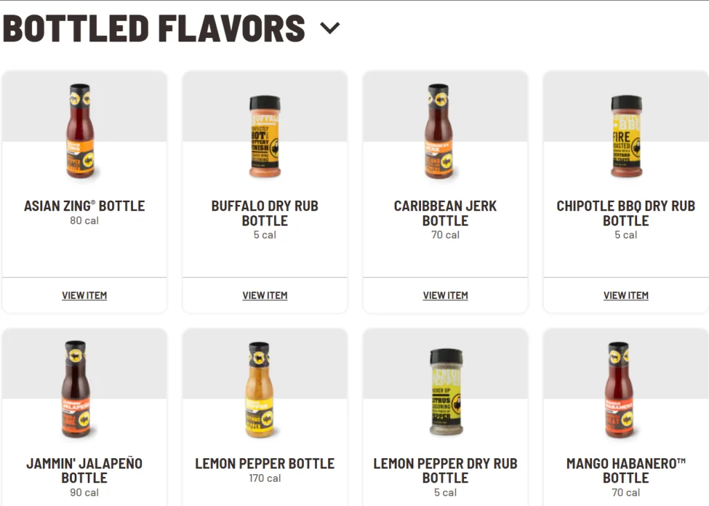 Buffalo Wild Wings Bottled Flavors Menu USA