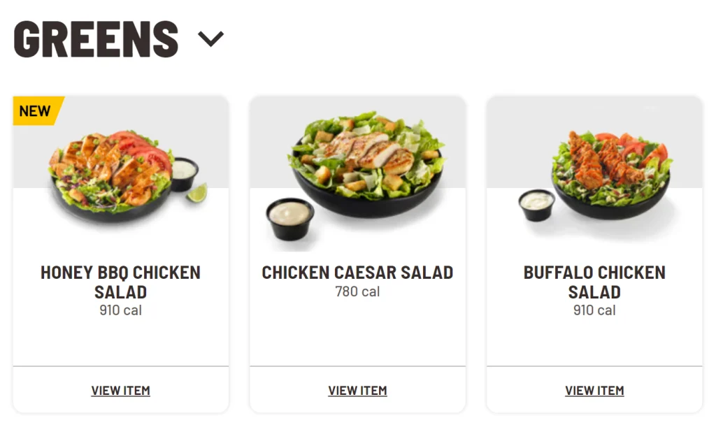 Buffalo Wild Wings Greens Menu USA