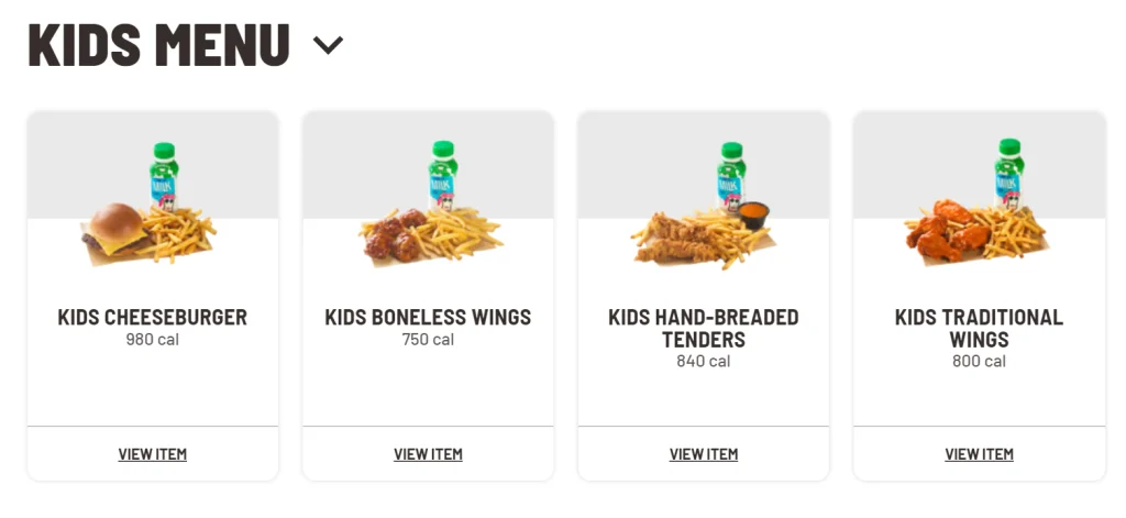 Buffalo Wild Wings Kid’s Menu USA