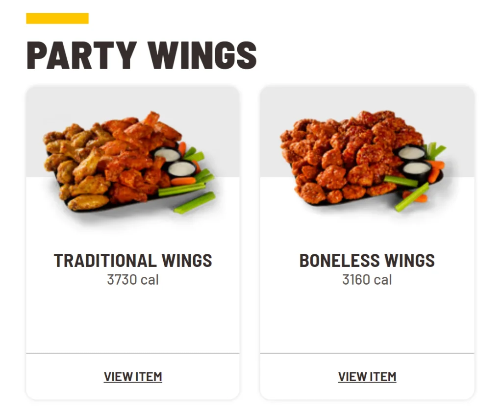 Buffalo Wild Wings Party Wings Menu USA