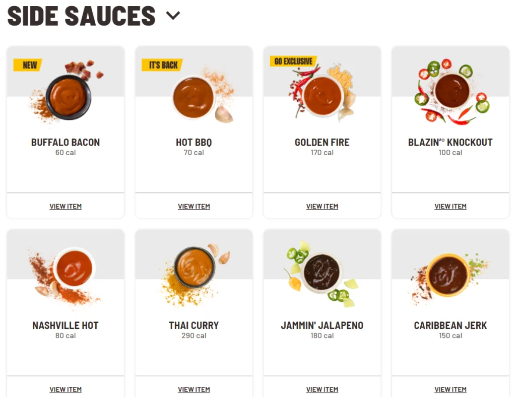 Buffalo Wild Wings Side Sauces Menu USA