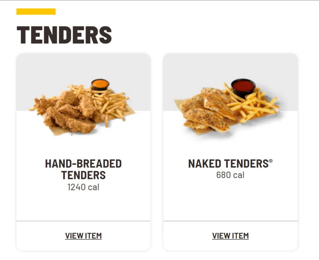 Buffalo Wild Wings Tenders Menu USA