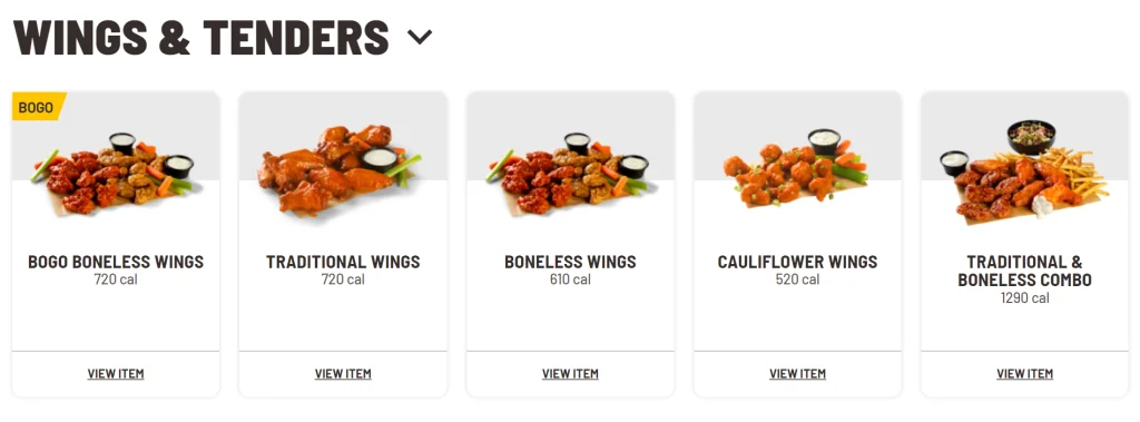 Buffalo Wild Wings & Tenders Menu USA