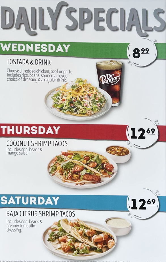 Cafe Rio Daily Specials Menu Deal USA