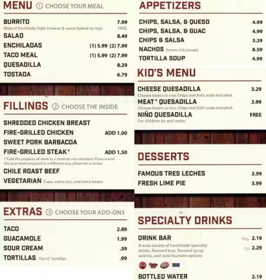 Cafe Rio Menu With Prices USA