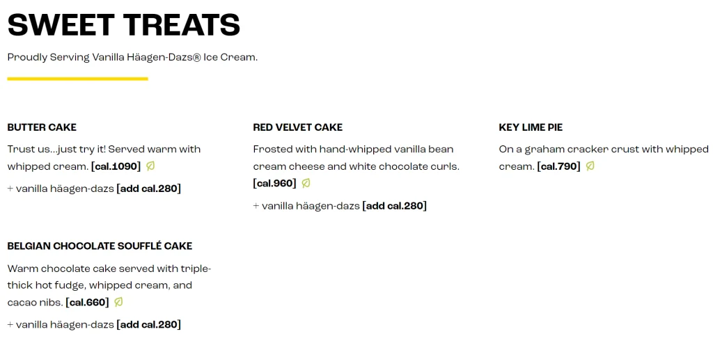 California Pizza Kitchen Desserts Menu USA