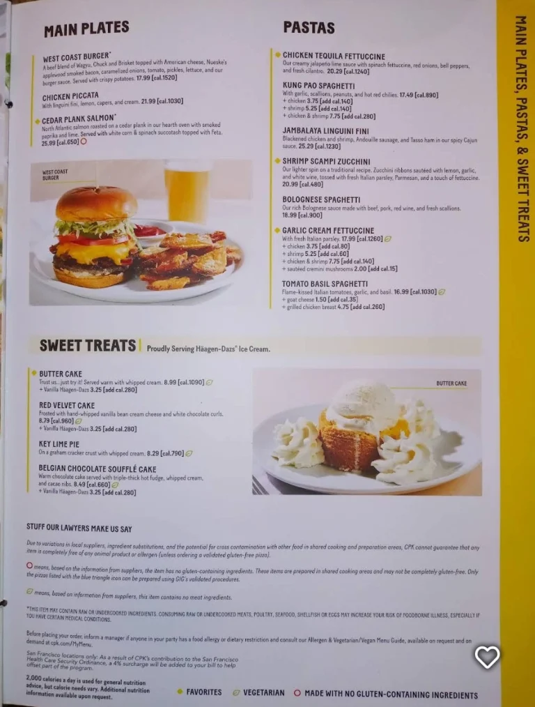 California Pizza Kitchen Menu USA