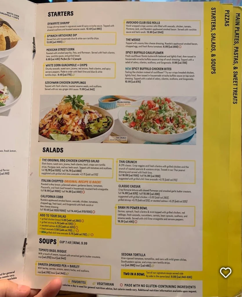 California Pizza Kitchen Menu Items Prices USA