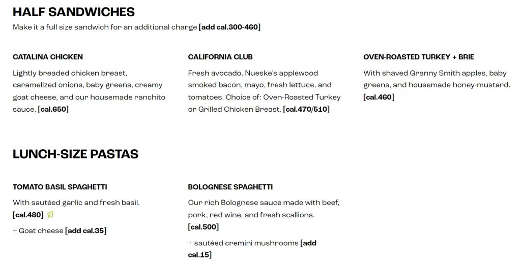 California Pizza Kitchen Sandwiches Menu USA