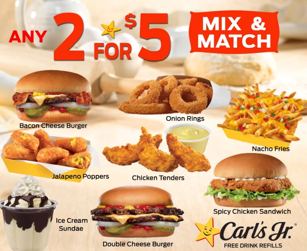 Carl's Jr. 2 for $5 Mix and Match Deal USA