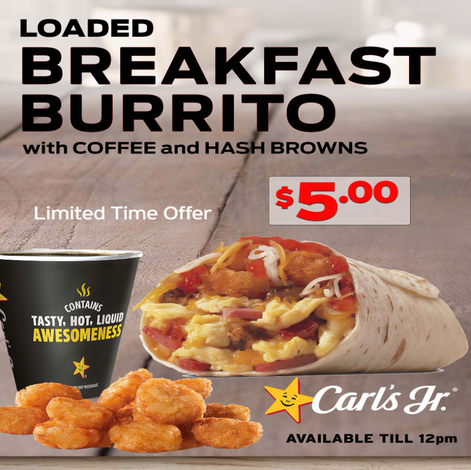 Carl's Jr. 2 for $6.00 Breakfast Burritos Deal USA