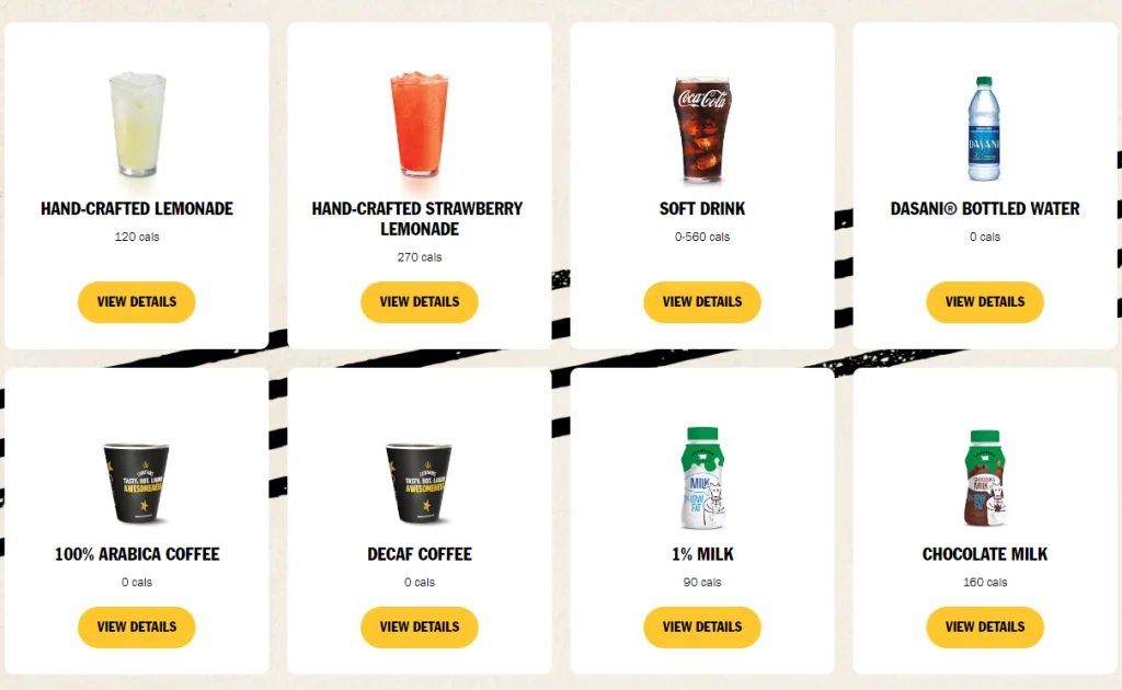 Carl's Jr. Beverages Menu USA