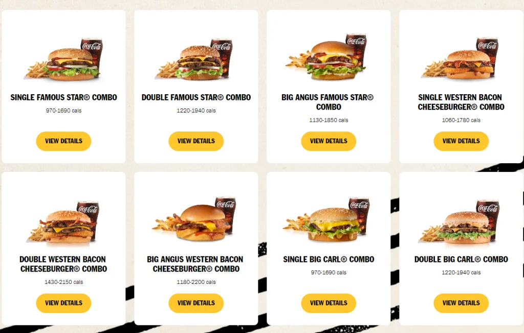 Carl's Jr. Charbroiled Burger Combos Menu USA