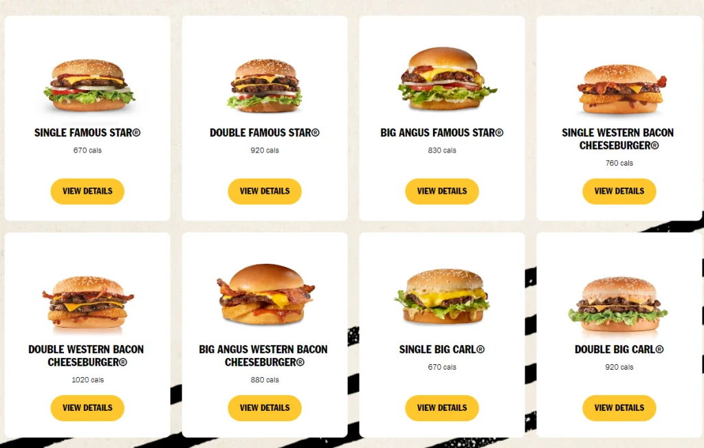 Carl's Jr. Charbroiled Burgers Menu USA