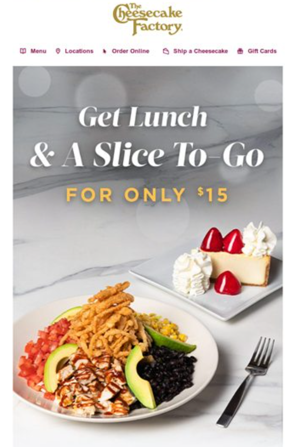 Cheesecake Factory Lunch Specials Deal USA