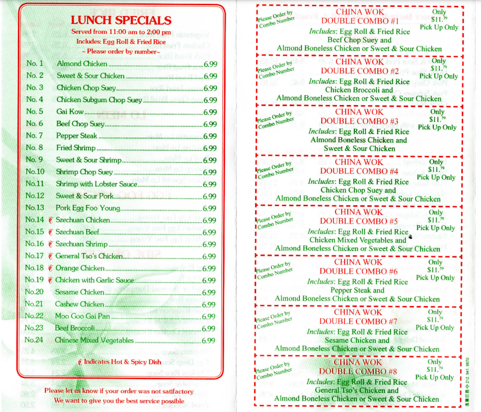 China Wok Menu Items Prices USA