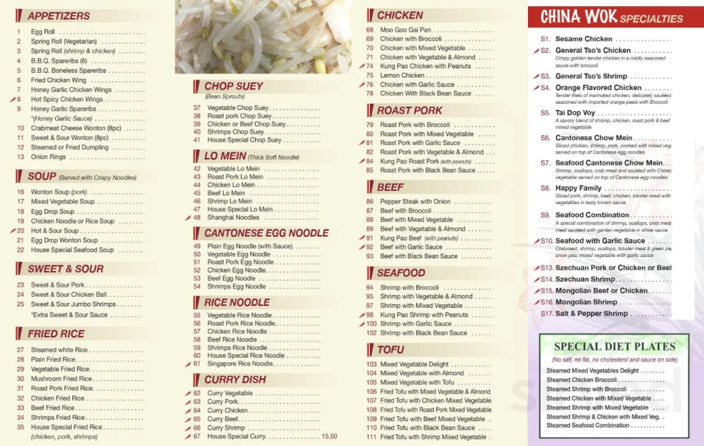 China Wok Restaurant Menu USA