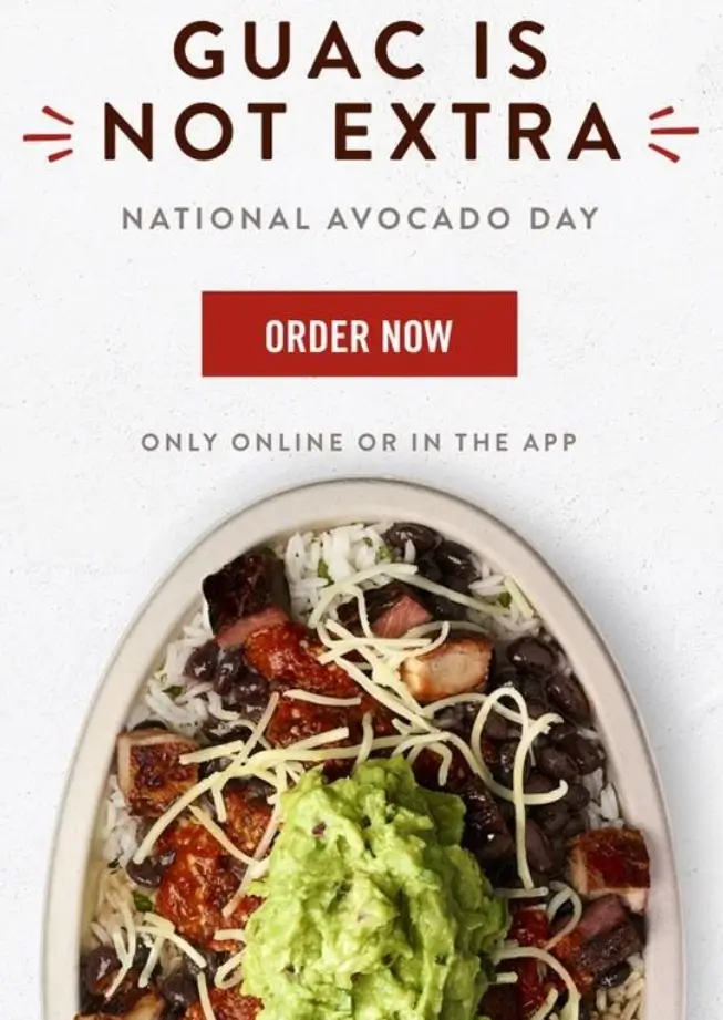 Chipotle Free Guacamole with Purchase Deal USA