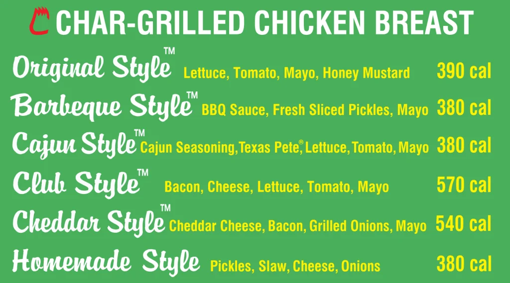 Cook Out Char-Grilled Chicken Breast Menu USA