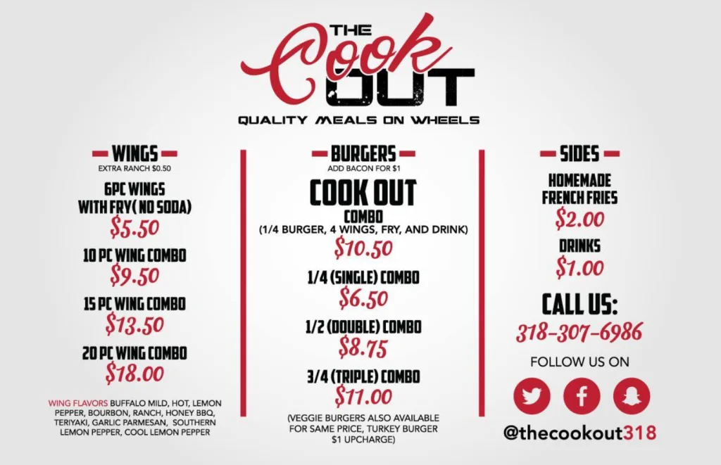 Cook Out Value Combos Menu Deal USA