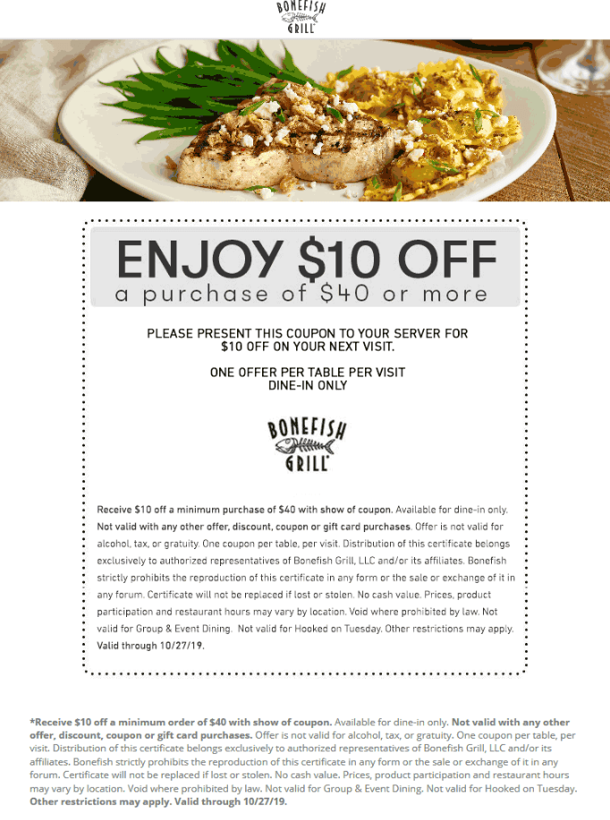 Coupons & Promo Code For Bonefish Grill Menu USA