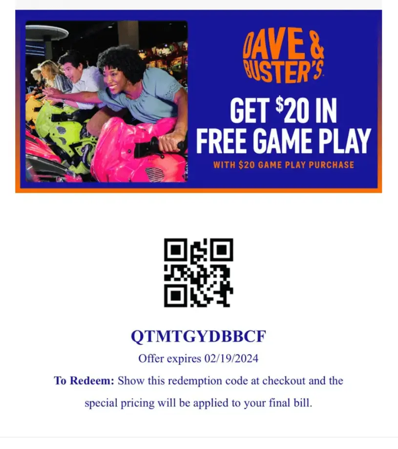 Coupons & Promo Code For Dave & Buster's Menu USA