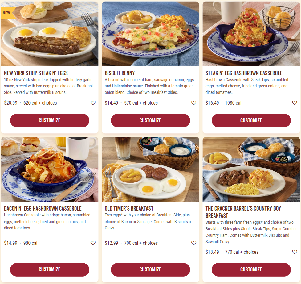 Cracker Barrel All Day Breakfast Menu USA