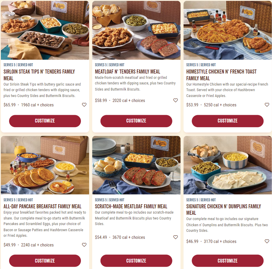 Cracker Barrel Family Meal Baskets Menu USA