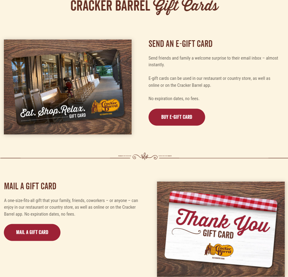 Cracker Barrel Gift Cards USA