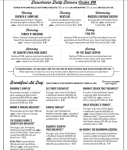 Cracker Barrel Menu USA