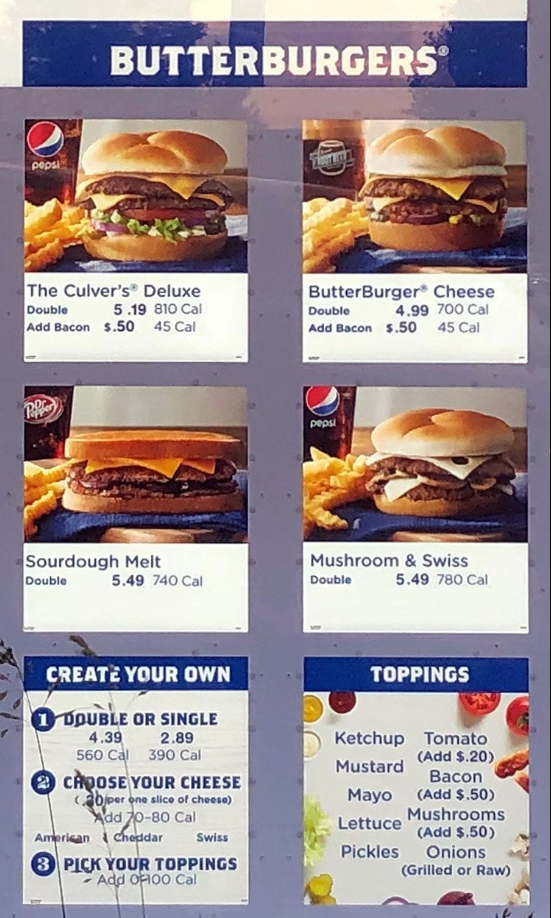 Culver's Combo Meal Deals Menu USA