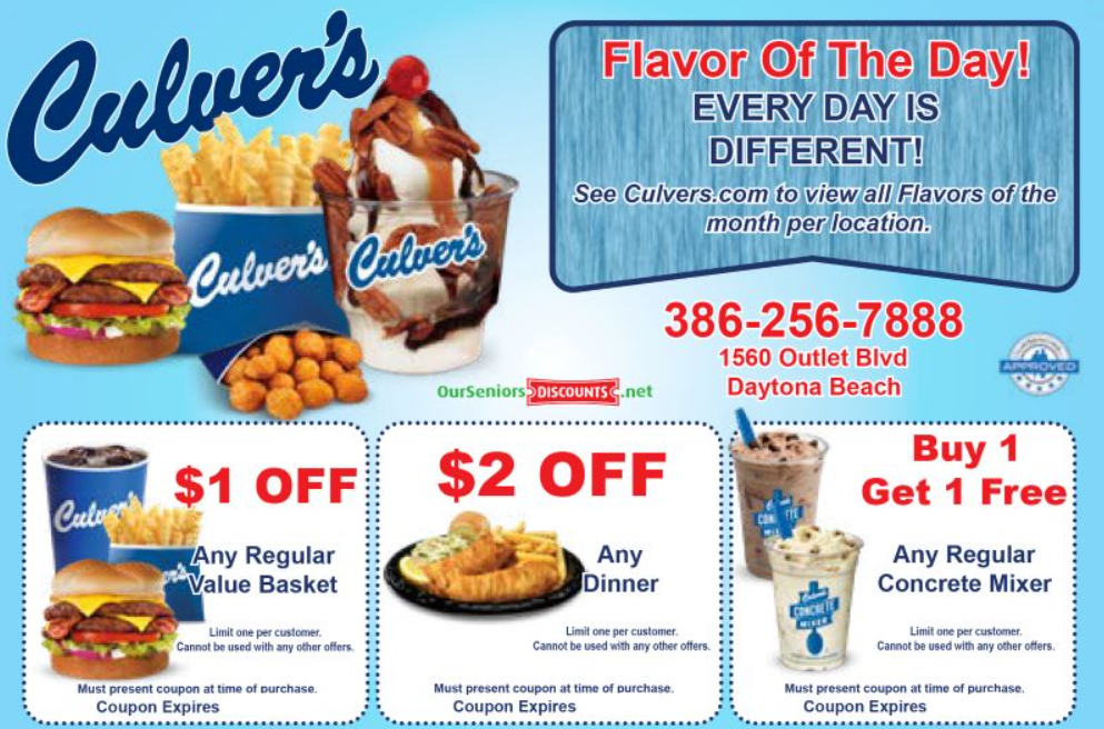 Culver's Seasonal Discounts Menu Deal USA