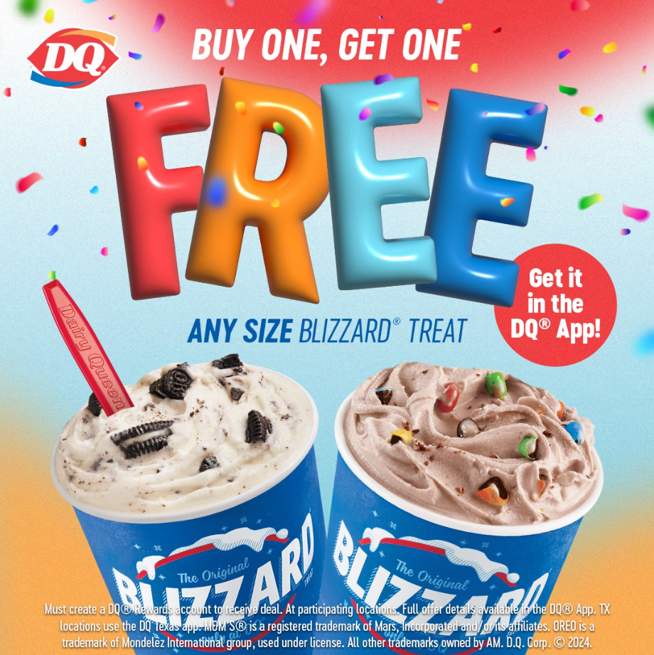 Dairy Queen Buy One, Get One Blizzard Menu Deal USA