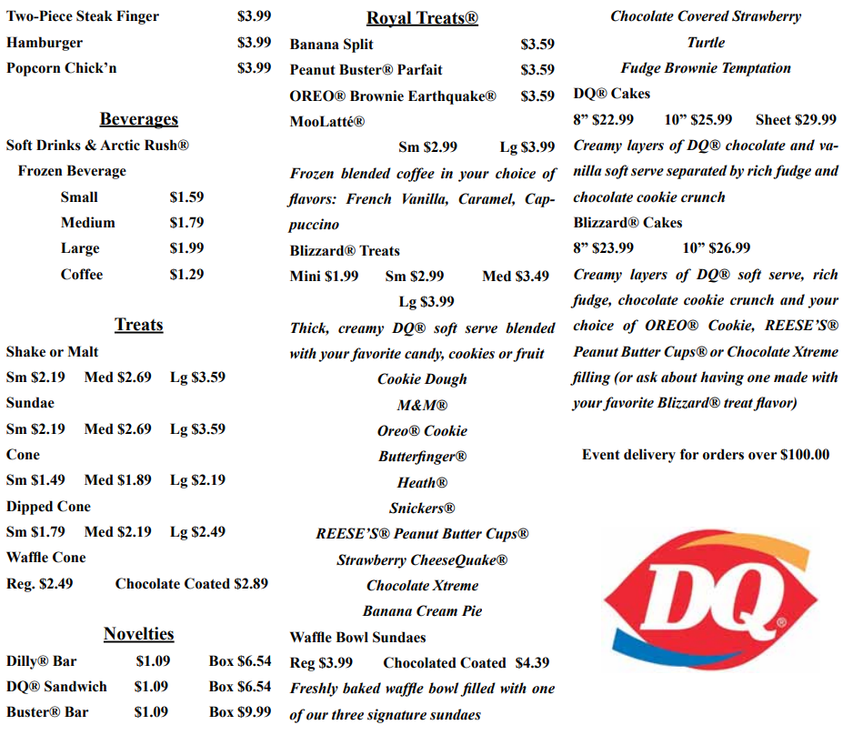 Dairy Queen Menu Prices USA