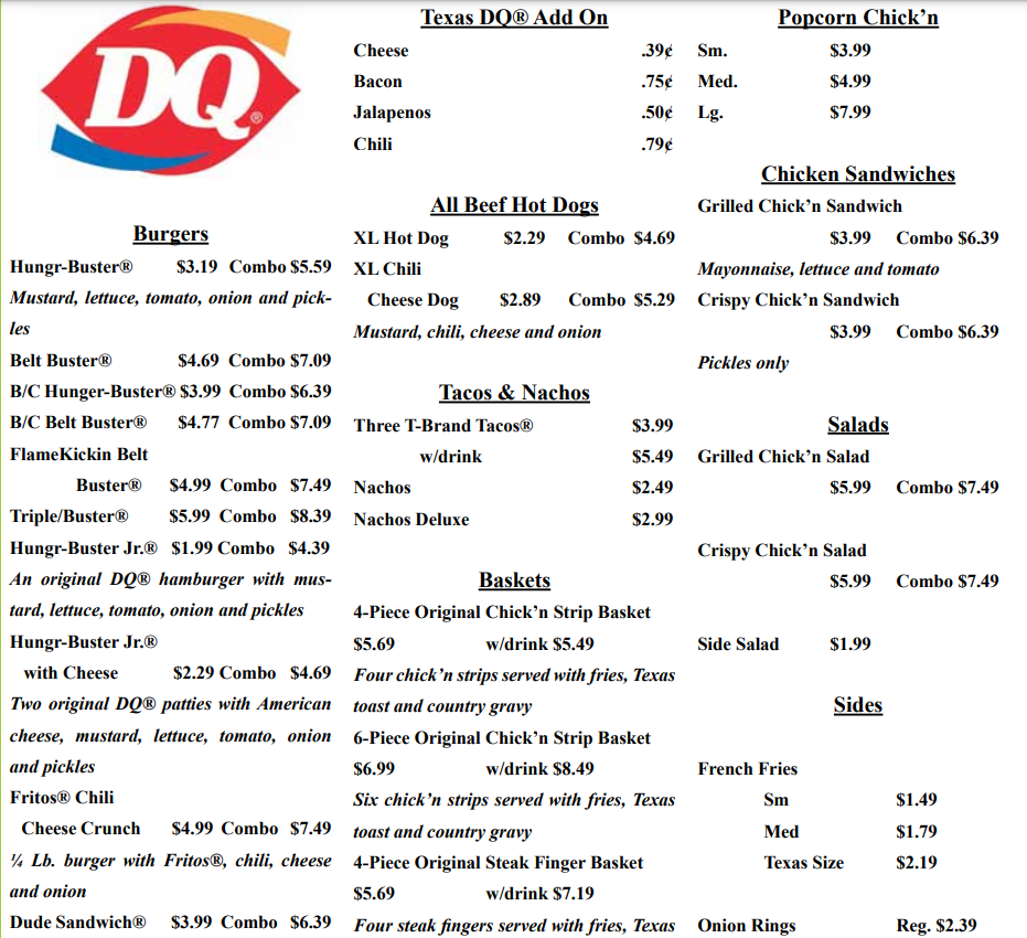 Dairy Queen Menu Updated Prices USA