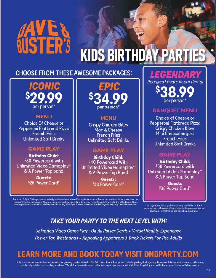 Dave & Buster's Birthday Packages Deal USA