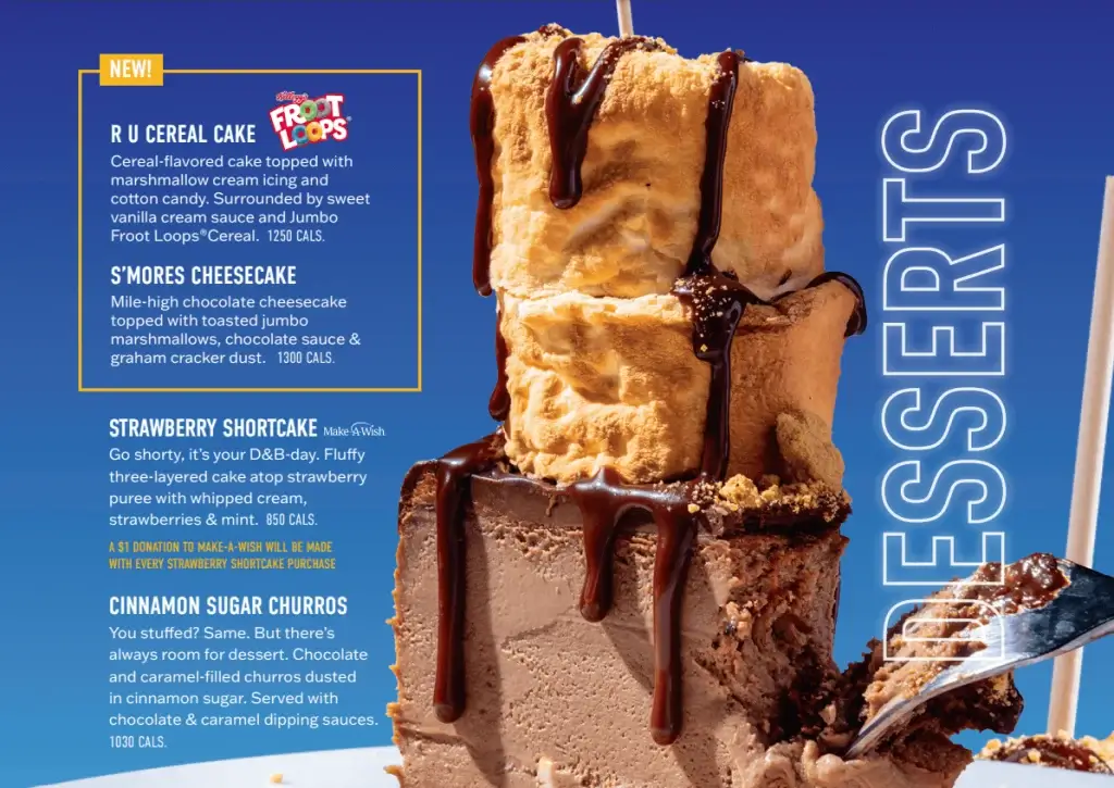 Dave & Buster's Desserts Menu USA