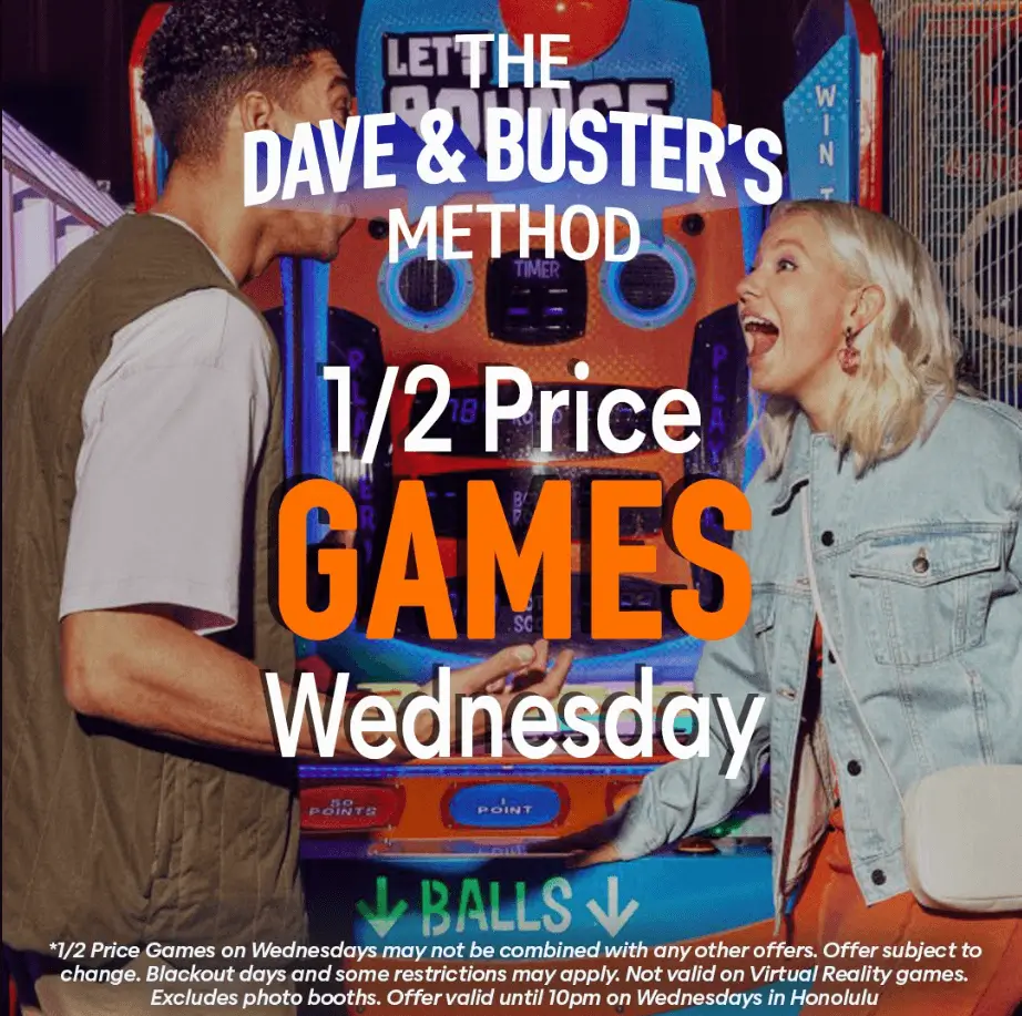 Dave & Buster's Half-Price Games Deal USA