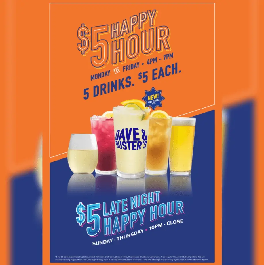 Dave & Buster's Happy Hour Specials Deal USA