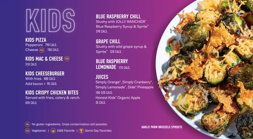 Dave & Buster's Kids Menu USA