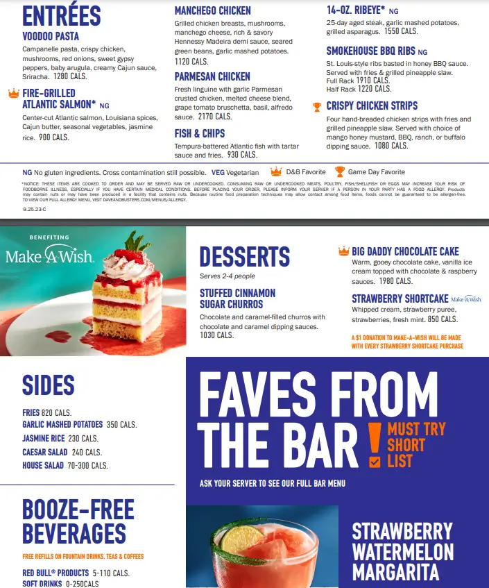 Dave & Buster's Menu With Prices USA