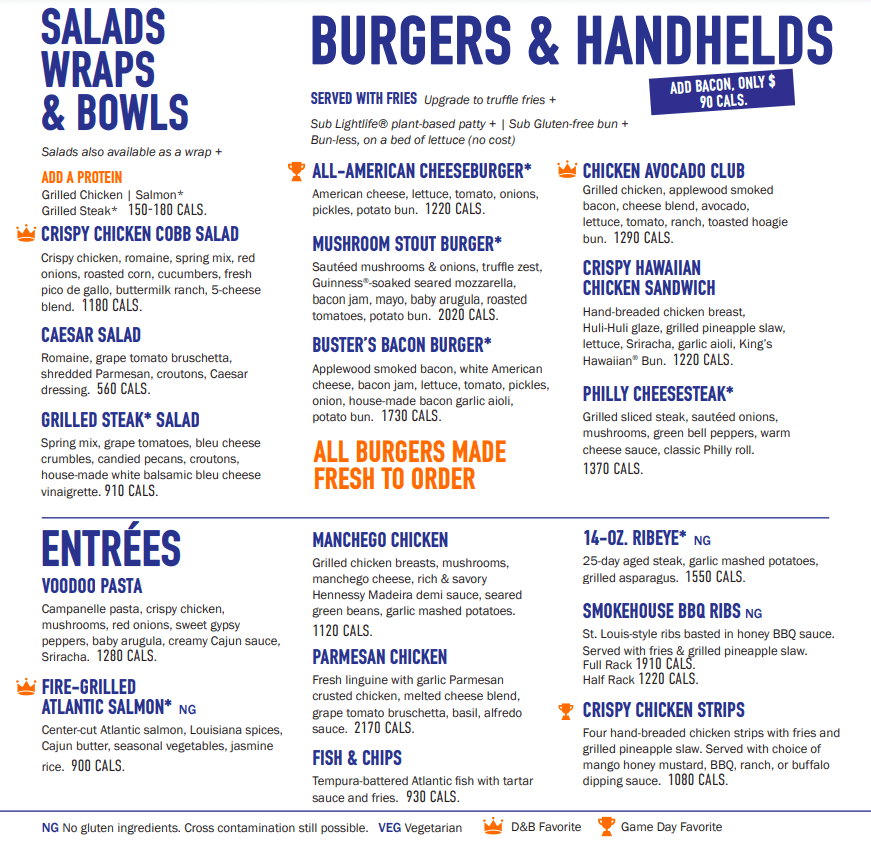 Dave & Buster's New Menu Items USA