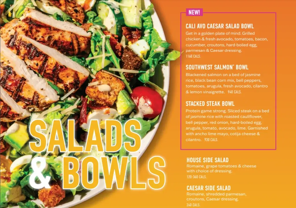 Dave & Buster's Salads & Bowls Menu USA