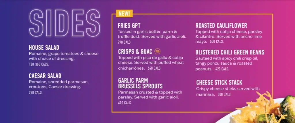 Dave & Buster's Sides Menu USA