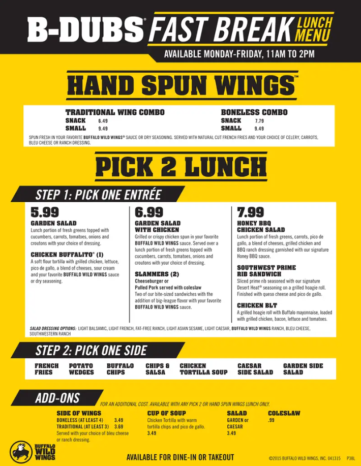 Deals At Buffalo Wild Wings Menu USA