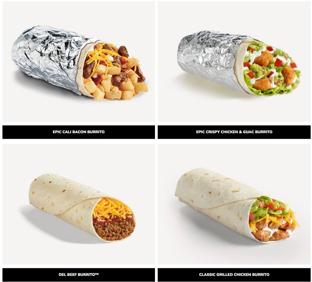 Del Taco Classic Burritos Menu USA