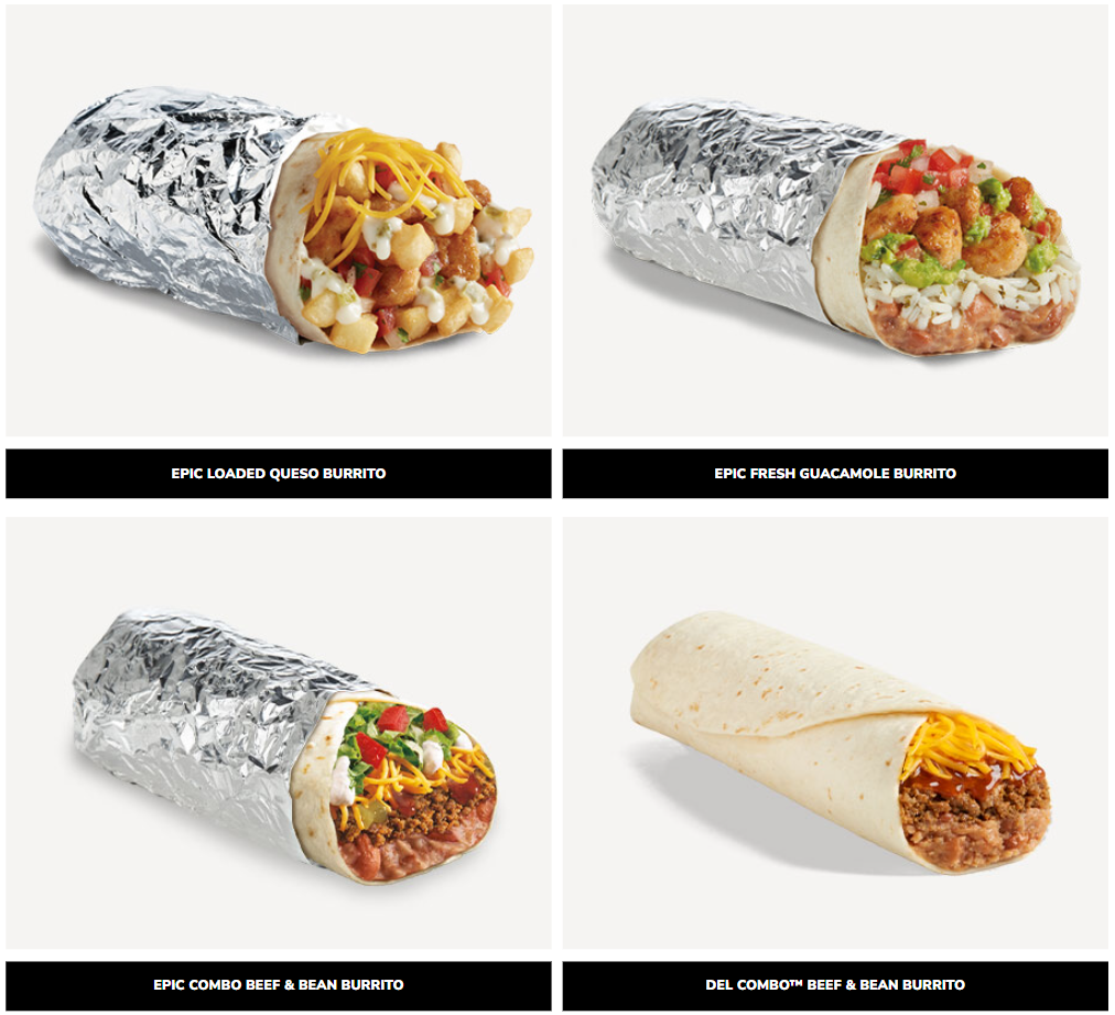 Del Taco Epic Burritos® Menu USA