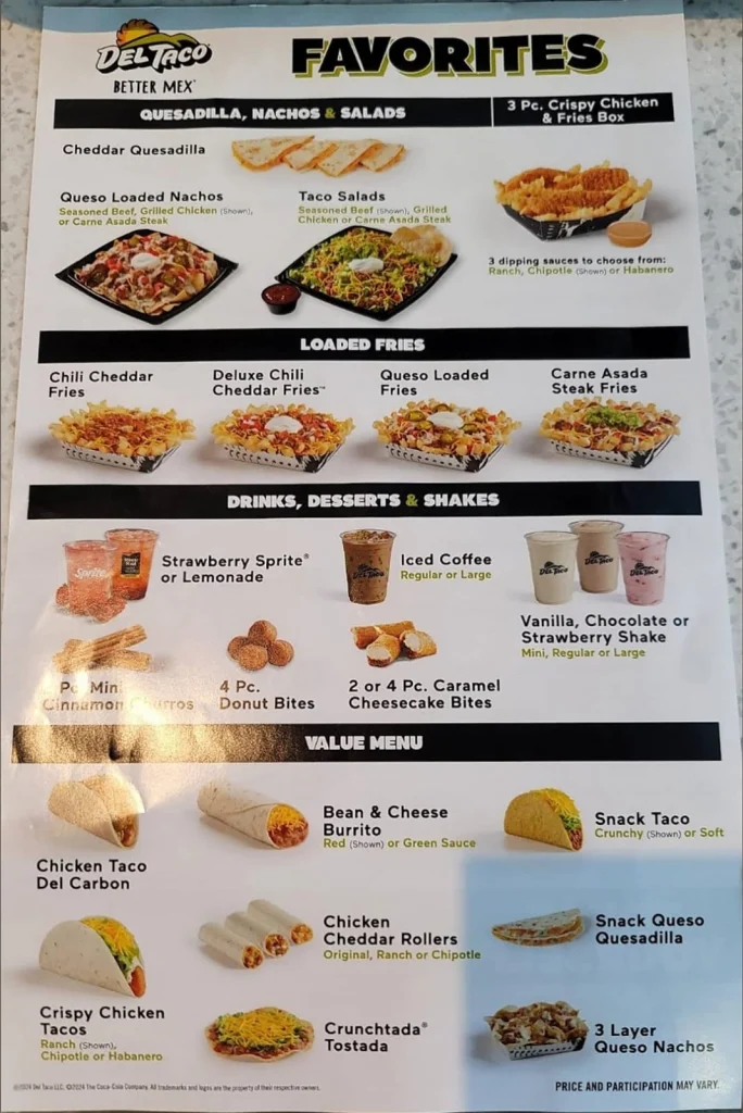 Del Taco Menu Updated Prices USA